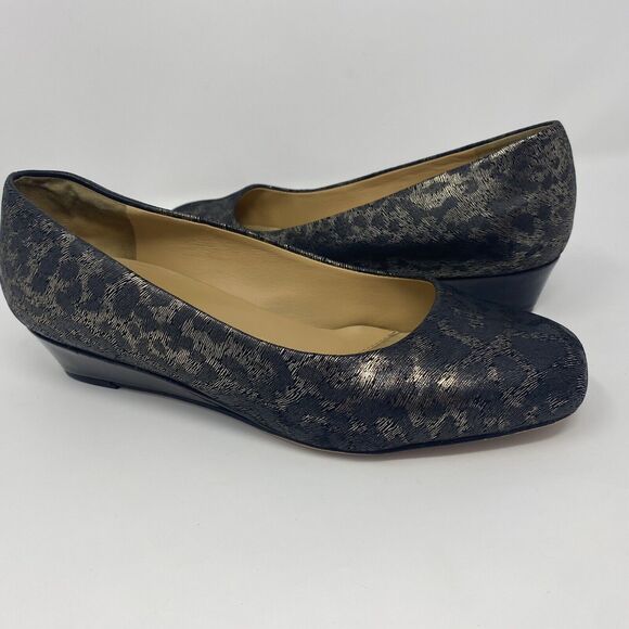 TROTTERS Signature 7.5W Slip On Wedges Metallic Black Animal Print Office Heels - Picture 11 of 16